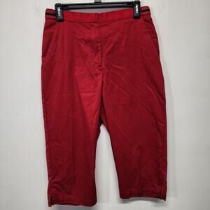 Vintage Liz Claiborne Red Capri Pants Size 8/28 Straight Leg Belt Detail Euro